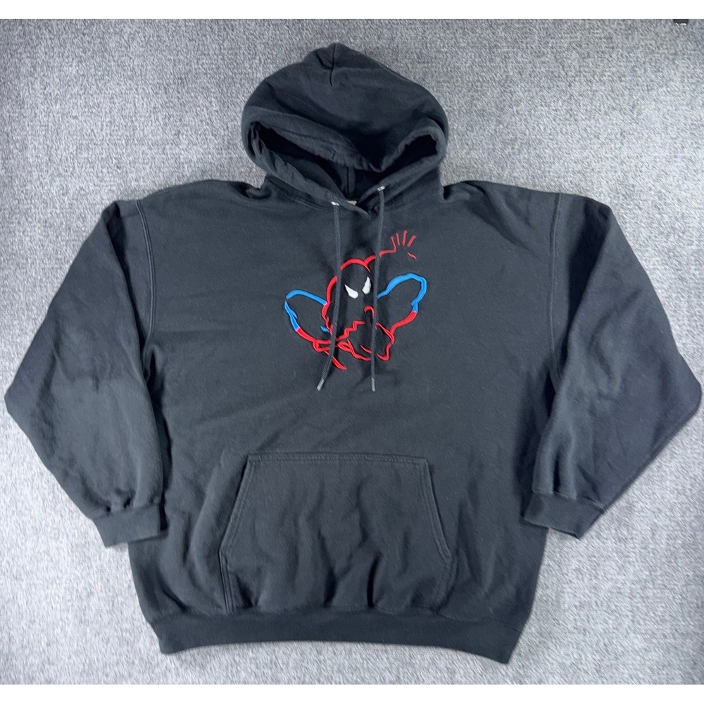 Universal Studios Marvel Spider-Man Hoodie Black Embroidered Mens 2XL Pullover